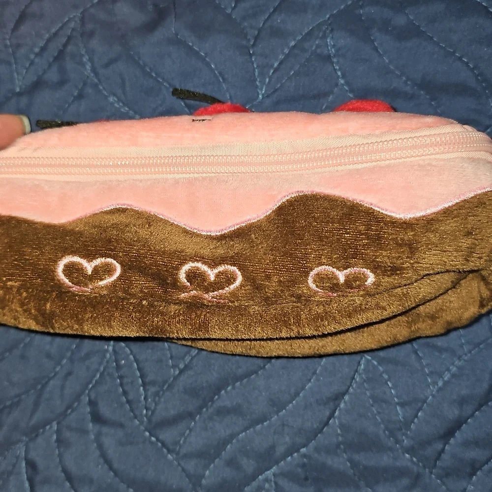 Pink Cherry Plush Pencil Case Cosmetic Pouch